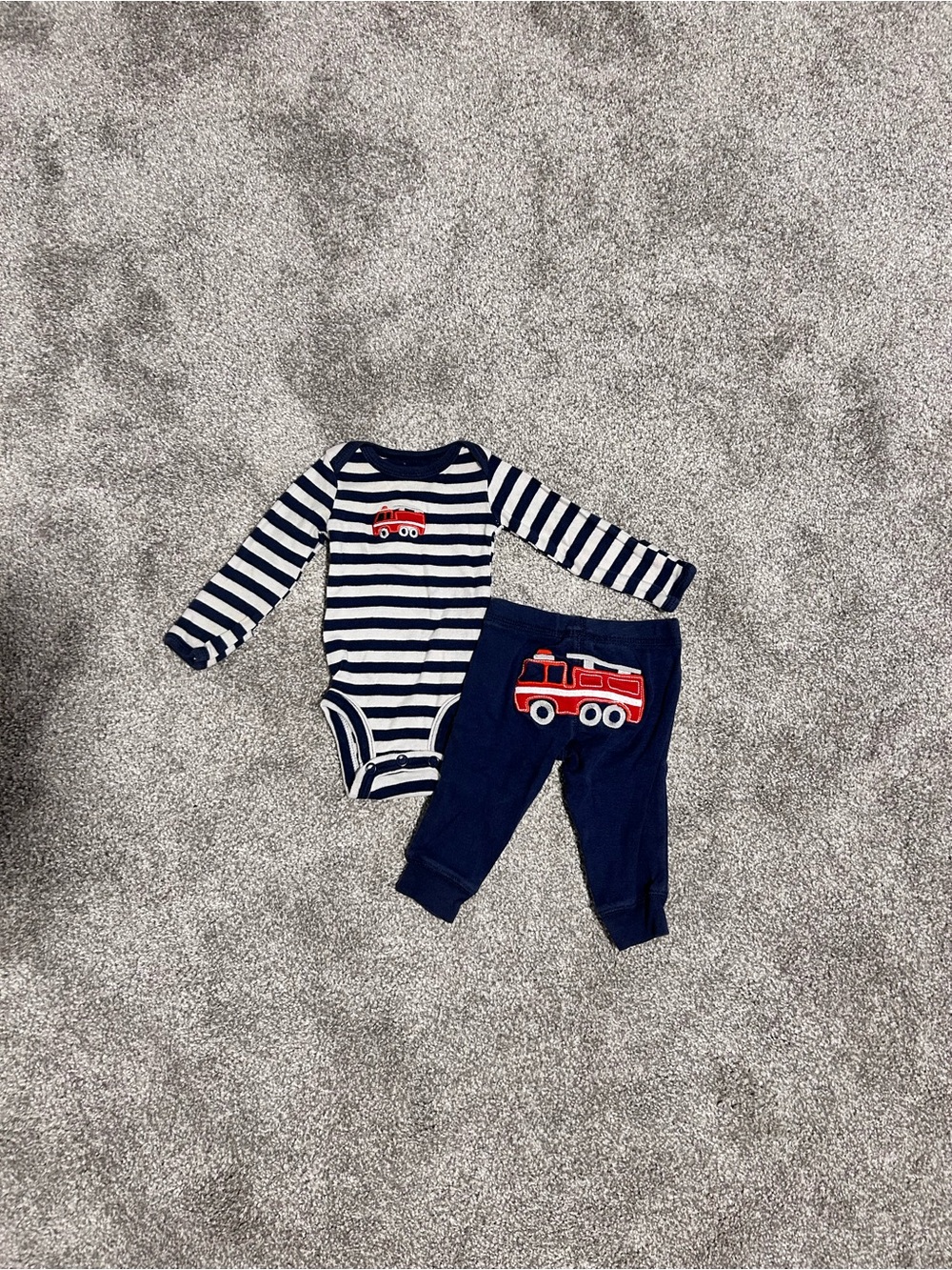 Carter's Navy & White Striped Baby Bodysuit with Red Truck